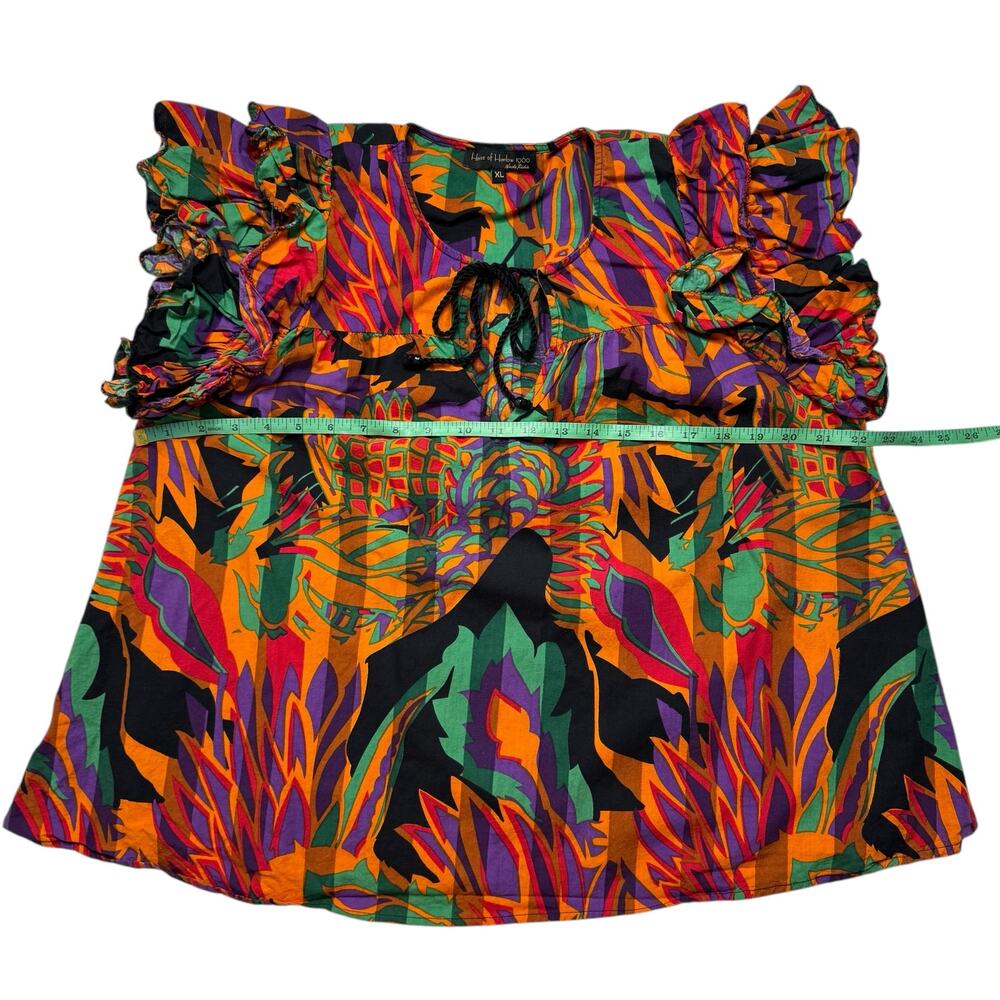 HOUSE OF HARLOW 1960 Meadow Pink Print Blouse Size XL Womens Bright Orange Green - Picture 8 of 9